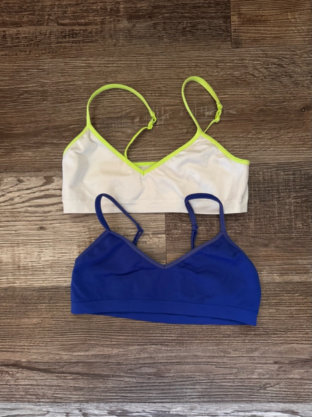 Set of Two Triangle Bralettes - Neon Trim White & Royal Blue Size Small